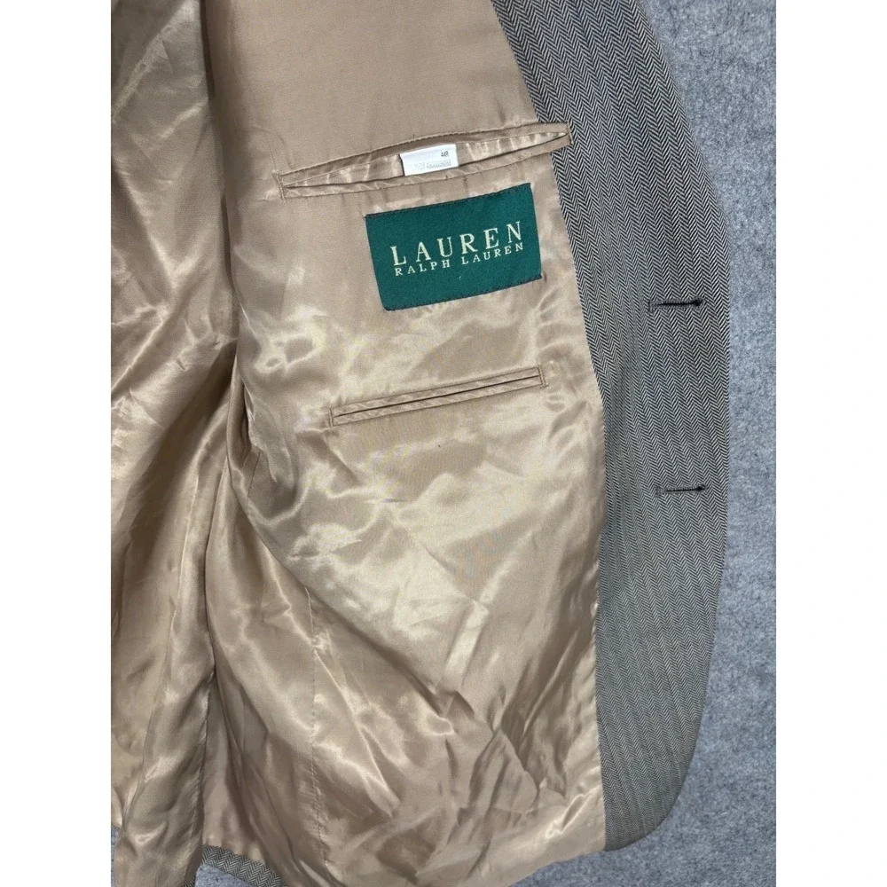 Lauren Ralph Lauren Mens 44R Blazer Grey Herringbone 100% Wool Sport Coat Jacket